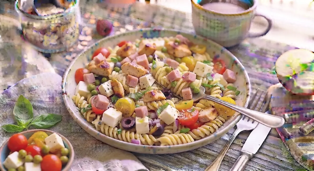 Pasta Salad with Ham and Peas Lunchbox